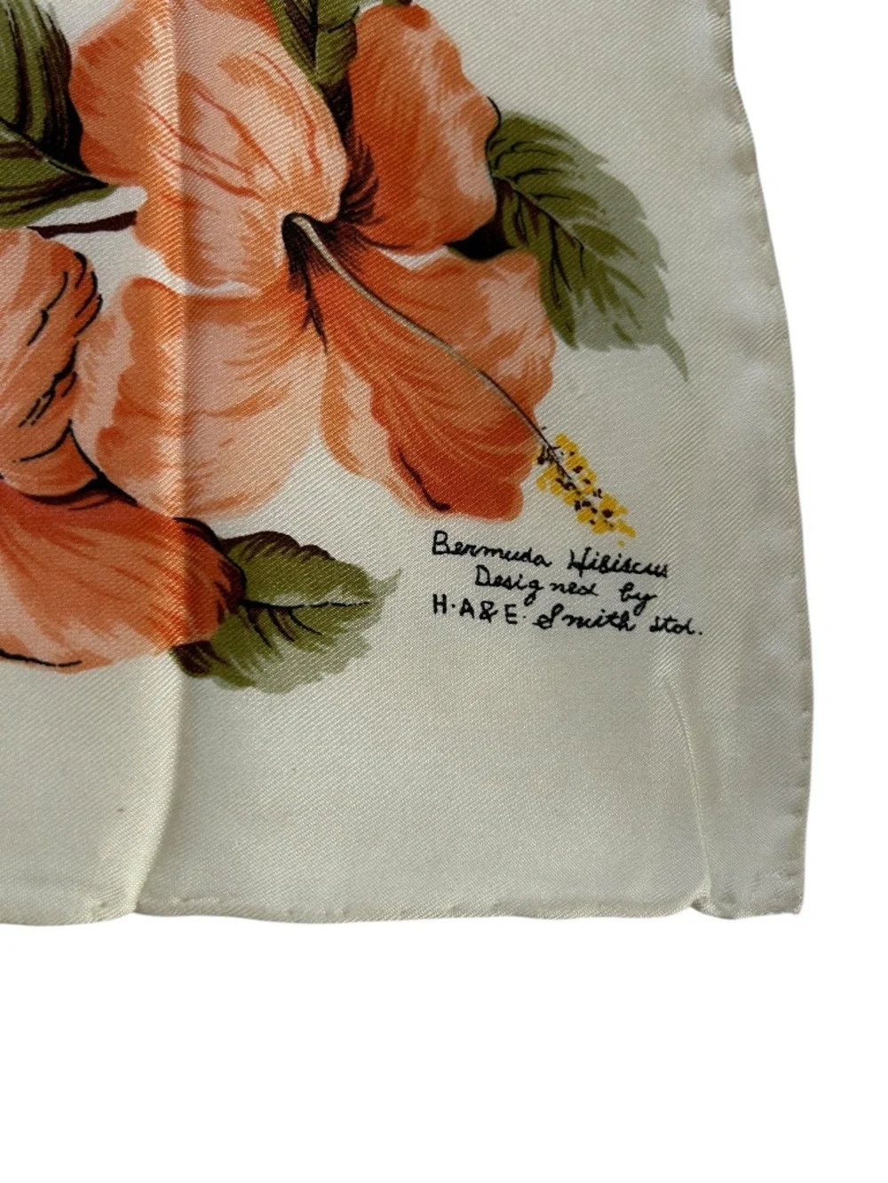 Bermuda Hibiscus 100% silk H A& E Smith Std as new vintage orange floral scarf